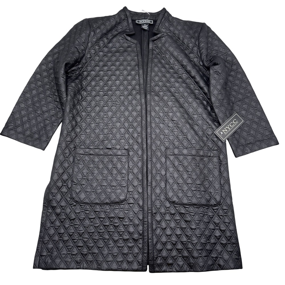 NYCC Womens Black Quilted Open Front Jacket Coat Size M NWT Pockets WPL 11128⁠